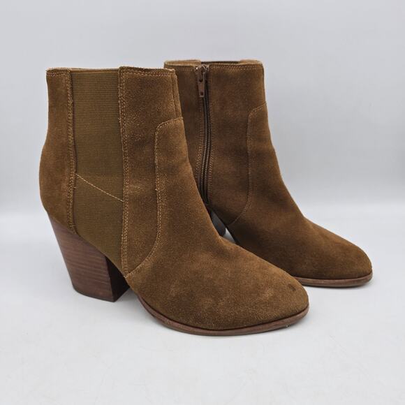 Soludos Emma Chestnut Suede Leather Heeled Ankle Boots Booties Brown Size 7.5 - Picture 1 of 8